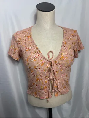 Coquette Soft Girl Dainty Floral Double Bow Tie SS Cardigan XS thumbnail 1