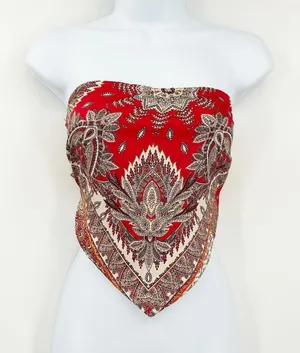 NWT Cotton Candy LA Womens Red Paisley Boho Festival Bandana Scarf Tube Top XS/S thumbnail 1