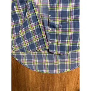 Hollister Womens‎ Blue Green Pink Plaid High Low Button Up Shirt L Sheer layer thumbnail 4