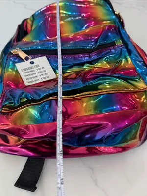 Jennifer K Holographic Rainbow fashion Metallic kids Backpack cute thumbnail 2