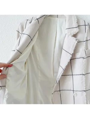 Wool Cashmere Windowpane Plaid Blazer Cream Black Size XS? Luxury Neutral thumbnail 4