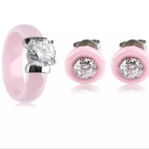 NEW Pink Minimalist 9mm‎ Ceramic Diamond Earrings thumbnail 2