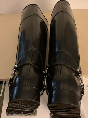 Michael Kors women Glossy Black Tall MK Logo Fulton harness Rain Boots US 8 thumbnail 4