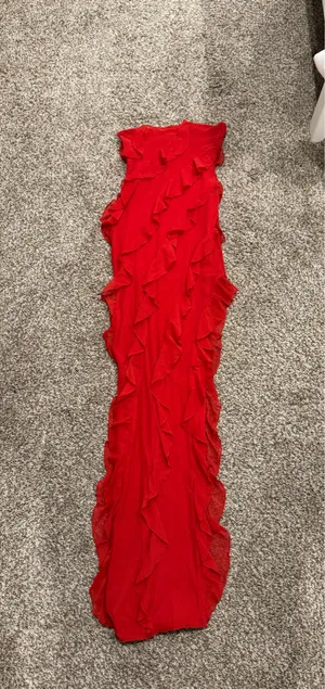 Oh Polly Nevali Bandeau Ruffle Maxi Dress Red thumbnail 4