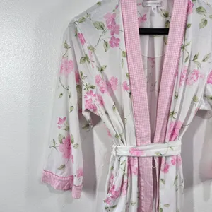 Pink Floral‎ Bath Robe Womens XL Cotton Blend Kimono Style Lightweight Belted thumbnail 9