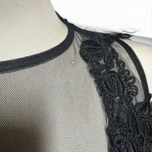 Symphony Lace Illusion Mesh Stretch Long Formal Dress Gown Black Large thumbnail 3