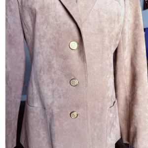 Abe‎ Schrader Vintage Tan Faux Suede Blazer Gold Crest Buttons ILGWU Size 10 thumbnail 5
