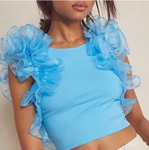 Free people house party organza puff top blue size large thumbnail 1