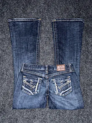 Y2K Buckle BKE Star Flare Jeans Low Rise Dark Wash 26x31.5 Embroidered Festival thumbnail 2