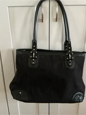Etienne Aigner signature large tote bag jacquard black metallic silver hardware thumbnail 1