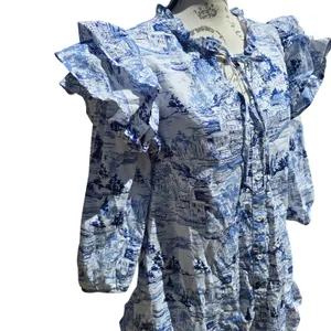 Sugarlips Francine Toile Sky Sammy Ruffle Drop Waist Dress Blue White Small‎ thumbnail 4