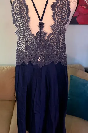 Victorias Secret Blue Satin Lace Trim Chemise Nightie Slip Dress Size XS thumbnail 1