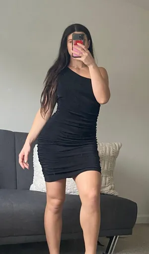 Black ruched one shoulder mini dress thumbnail 2