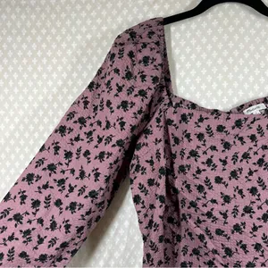 Madewell Purple‎ Black Floral Seesucker Peasant Top thumbnail 6