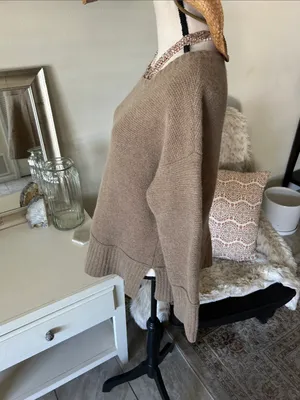 J.Jill light brown wool knit boat neck Boxy relaxed drop shoulder sweater L thumbnail 5