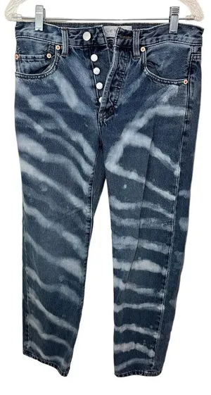 We the Free People Bleached Jeans Distressed Blue 24 Button Fly Mid-rise Y2K thumbnail 2
