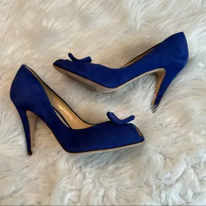 Kate Spade Heels | New York Dreamer Blue Suede Heart Peep Toe Pumps Size 8 1/2 B thumbnail 6