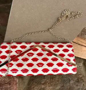 ALDO White Lip-Print Clutch with Gold Chain Strap thumbnail 1