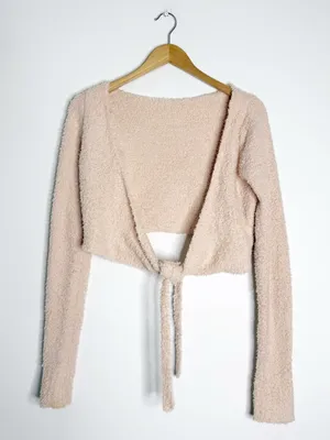 SKIMS Cozy Knit Wrap Sweater Size S/M Cropped Teddy Fuzzy Pink thumbnail 5