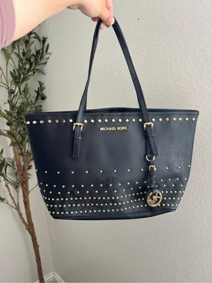 Michael Kors Black Saffiano Studded Tote with Gold Hardware thumbnail 2