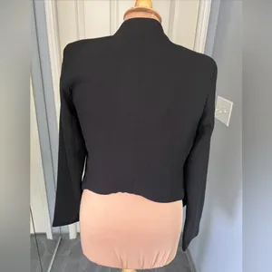 Anthropologie Elevenses Black Crop Eyelash Trim‎ Blazer Jacket thumbnail 4