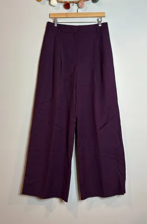 Ann Taylor burgundy 100% wool wide leg dress pants thumbnail 1