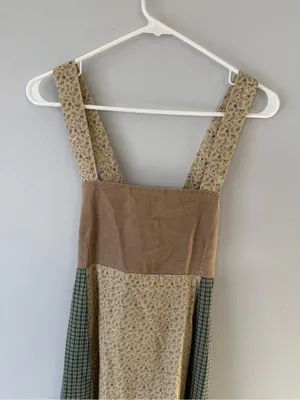 VTG KIND KLOTHING Boho Hippie Patchwork Maxi Dress Floral Straps Beige Green S M thumbnail 4