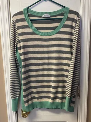 OAK Green and Gray Striped Sweater Size XL thumbnail 1