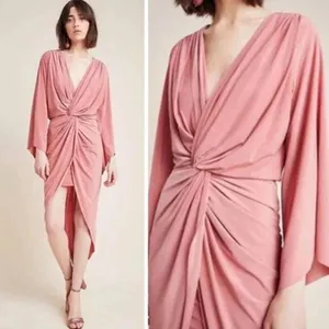 NWT Misa Los Angeles Teget Twisted Maxi Dress Blush Pink Long Sleeve Wedding XS thumbnail 2