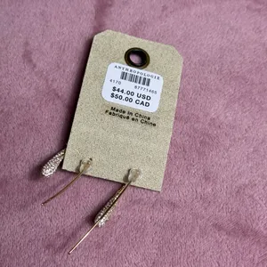 Anthropologie Gold Pave Rhinestone Teardrop Threader Earrings NWT thumbnail 7