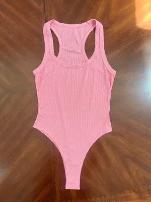 SHEIN Pink Ribbed Racerback Bodysuit Size Small thumbnail 3