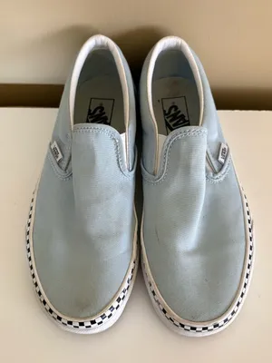Vans Classic Slip-On Cool Blue Check Foxing Sneakers Size 8.5 thumbnail 6