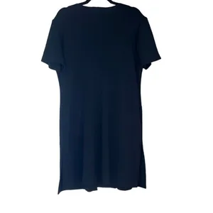 Black Textured Knit Short Sleeve One Button Front Mini Dress Large LBD‎ Workwear thumbnail 2