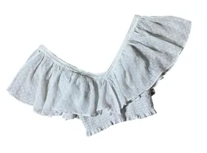 Forever 21 Coquette Swiss Dot‎ Ruffle Off Shoulder Smocked Crop Top Womens M thumbnail 1