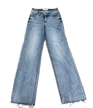 Judy Blue Women's High Waist Straight Jeans Raw Hem Size 0 Medium Wash thumbnail 1