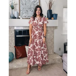 Anthropologie Somerset Maxi Dress Size XS Neutral Floral Dot Brown Cotton thumbnail 2