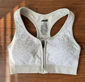 Avia Sports Bra Womens M Gray Leopard Front Zip Racerback Seamless thumbnail 1