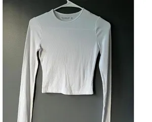 Abercrombie & Fitch White Ribbed Long Sleeve Top - XS thumbnail 1