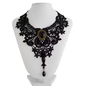 Gothic Black Lace Choker Necklace Vampire Steampunk Collar Pendant - NEW thumbnail 4