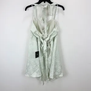 Lulus Precious Allure Light Sage Green Jacquard Tie-Strap Mini Dress Large NWT thumbnail 8