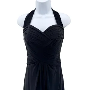 Tadashi Shoji Black Silk Halter Pleated Cocktail Dress Chiffon Gala LBD‎ Old Money 4 thumbnail 4