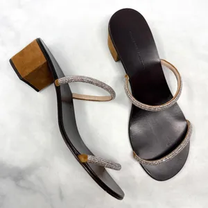 Giuseppe Zanotti Suede Rhinestone Minimalist Mule Sandal Heels Brown 40 thumbnail 1