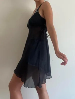 Linea Donatella Black Embellished Y2K Slip Dress Lingerie thumbnail 3