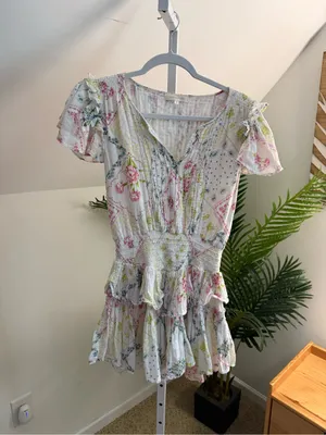 Love Shack Fancy Audette Tiered ruffle floral cotton mini dress size M thumbnail 2