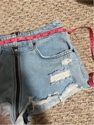 Carmar Helen Exposed Full Front Zipper Denim Distressed Mini Short- Size 26 thumbnail 7