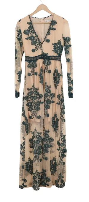 The Clothing Company Green Floral Embroidered Mesh Maxi Dress Nude Small thumbnail 1