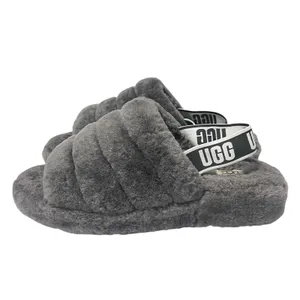 UGG Fluff Yeah Slide Fur Slippers Charcoal Grey Slingback Plush Women’s Size 11 thumbnail 3