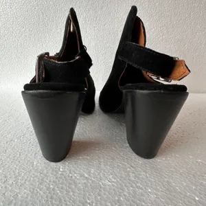 Frye Courtney Suede Slingback Heeled Mule Bootie Women's 10B Black 3.5" Heel thumbnail 6