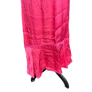 Aerie Hot Pink Satin Maxi Skirt Mermaid Ruffle Lace Trim Elastic Waist Small thumbnail 2