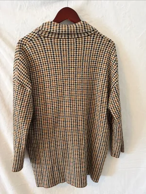 Zara Tan, Black and Cream Houndstooth Double-Breasted Pea Coat thumbnail 5